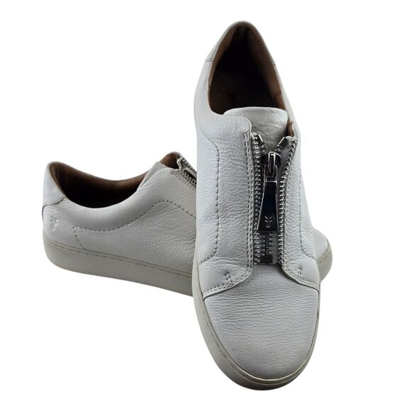 Frye Lena Leather Platform Sneakers Women 9.5 White Zipper Preppy Casual Coastal
